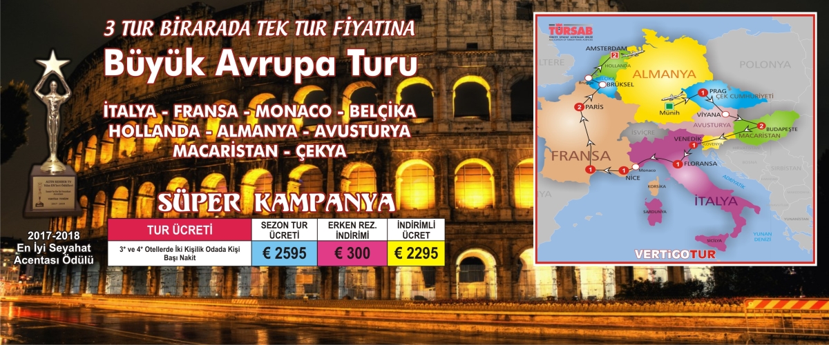 BÜYÜK AVRUPA TURU-Uçak ile- 11 gece-12 gün-9 ÜLKE-2295 euro En kapsamlı AVRUPA TURU