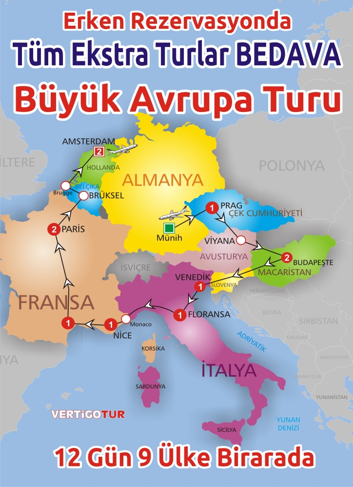 BÜYÜK AVRUPA TURU-Uçak ile- 11 gece-12 gün-9 ÜLKE-2295 euro En kapsamlı AVRUPA TURU