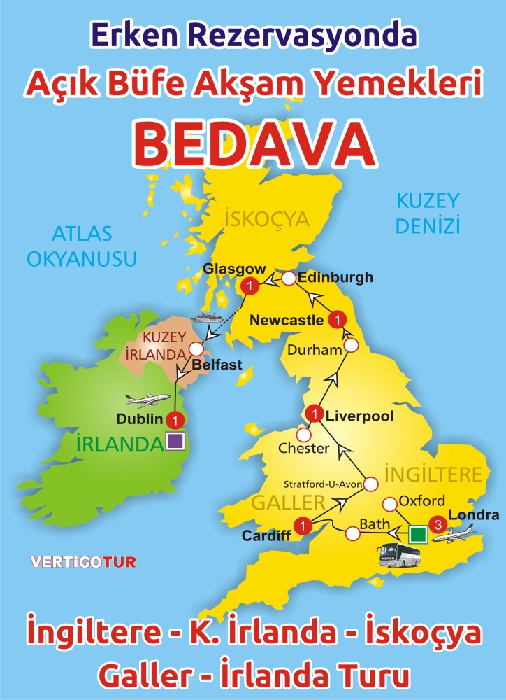 İNGİLTERE-İRLANDA-İSKOÇYA-GALLER TURU -  Açık Büfe Akşam Yemekleri Bedava..