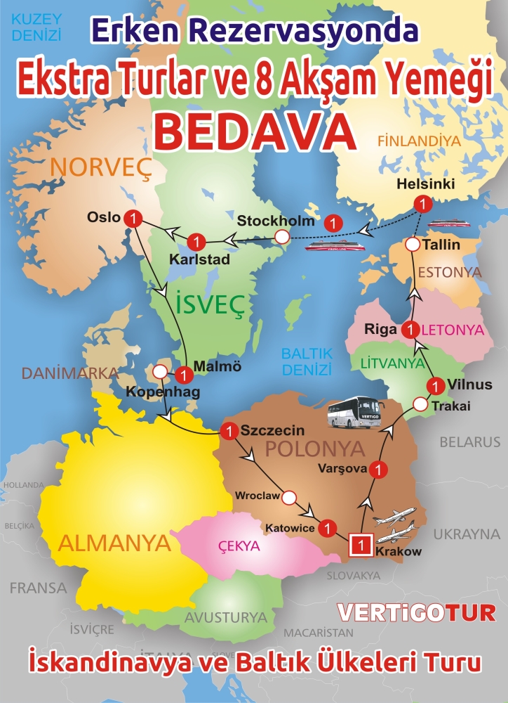 İSKANDİNAVYA ve BALTIK Turu -12 GÜN-Tüm Ekstra Turlar ve Aksam Yemekleri Bedava..