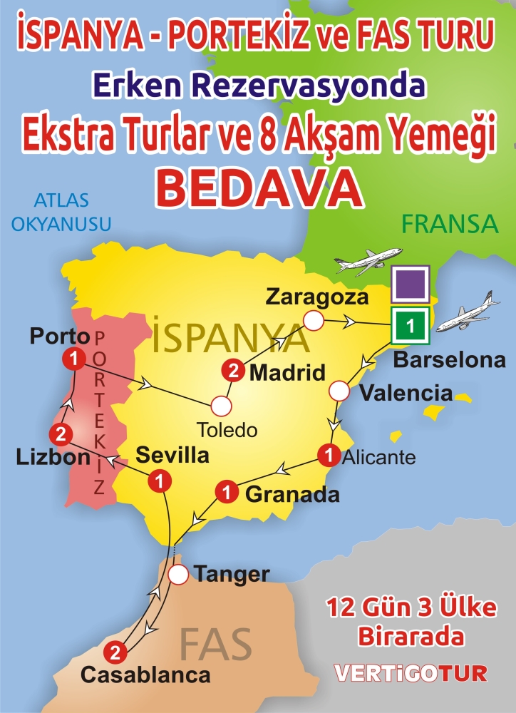 İSPANYA-PORTEKİZ - FAS TURU-12 GÜN - Tüm Ekstra Turlar ve Akşam Yemekleri Bedava..